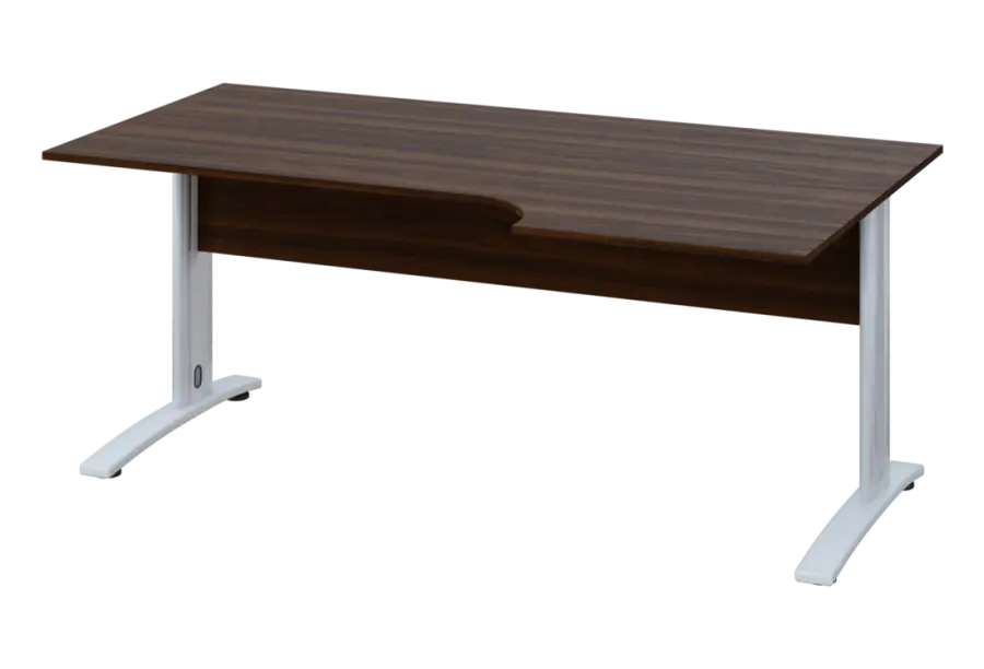 ERK 18 - 186 stůl kancelářský, rohový, pravý, kovová podnož bílá, deska 18 mm, široký 1800 mm, ořech královský